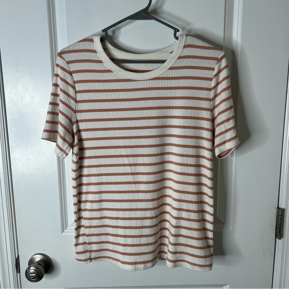 A New Say Striped Short Sleeve Ribbed Top size XL